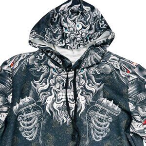 Japanese Oni Demon Print Hoodie Sweatshirt Warrior Casual Black Large Men